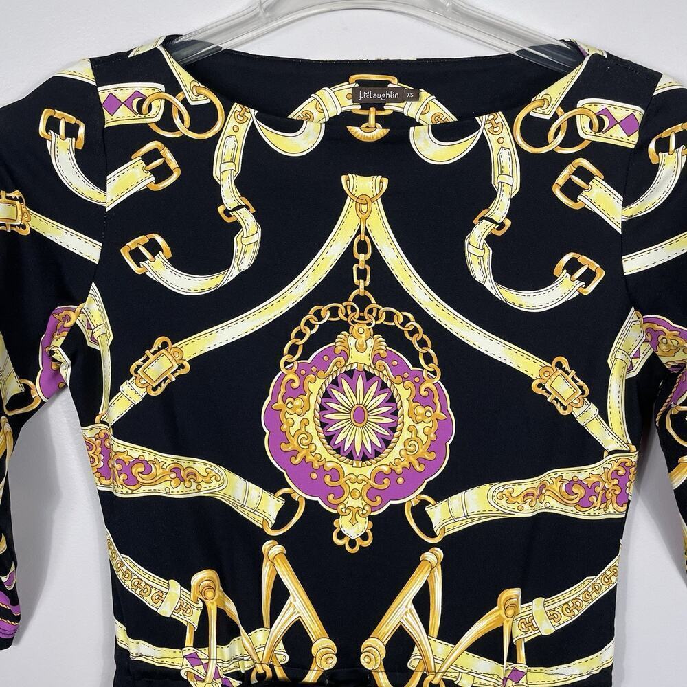 J McLaughlin Dress Women XS Black Catalina Cloth Equestrian Print Classic Preppy - Picture 4 of 9